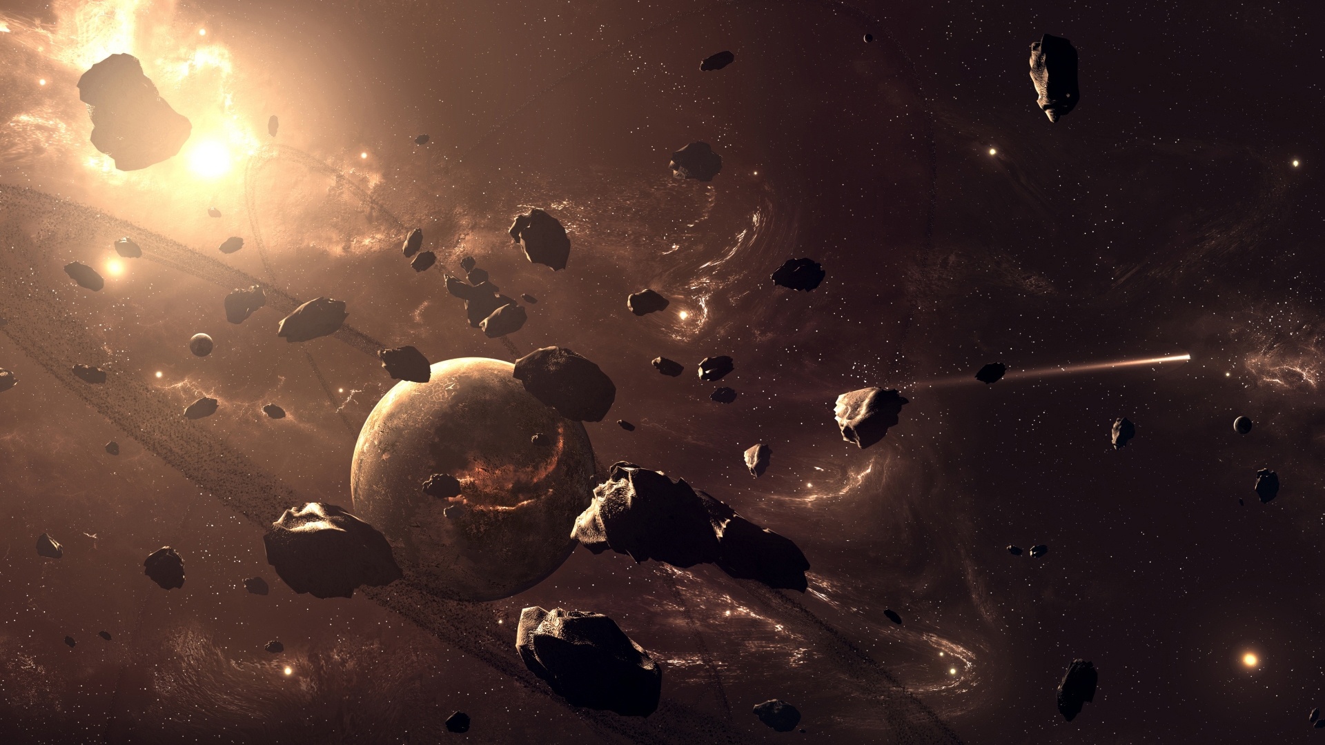 sztuka - tapety3d - planet_and_asteroids-1920x1080